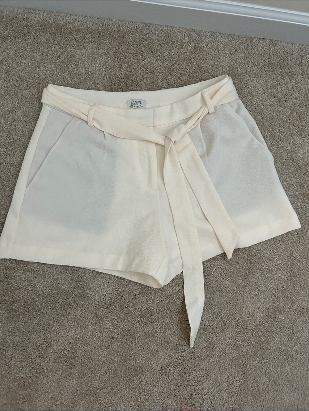LOFT Cream Tie-Belt High-Waist Women's Shorts
